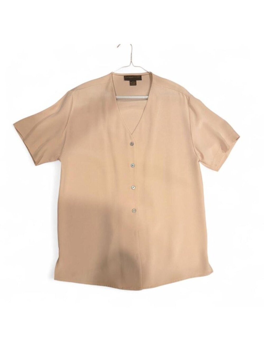 American Vintage Women's Tan and Cream Blouse large 100% silk